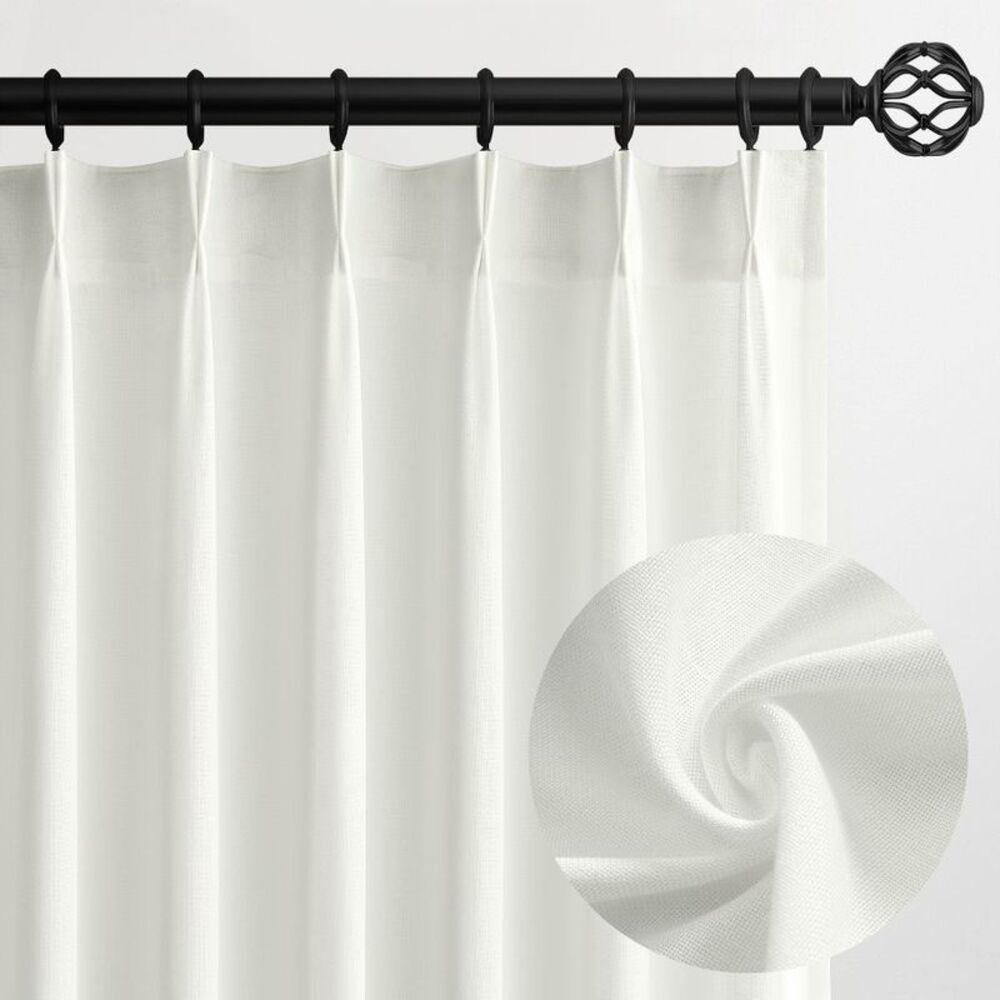 Pinch Pleat Linen Semi Sheer Light Filtering Drapes 96" 2pk - White
